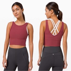 Lululemon Power Pivot Burgundy Ribbed Crop Top EUC
